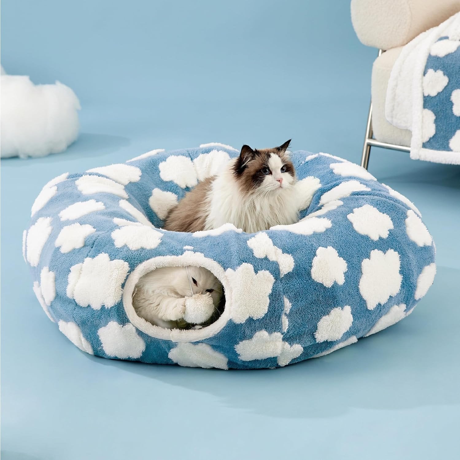 Lesure 2-in-1 Cozy Cat Tunnel Bed with Washable Cushion & Interactive Toys