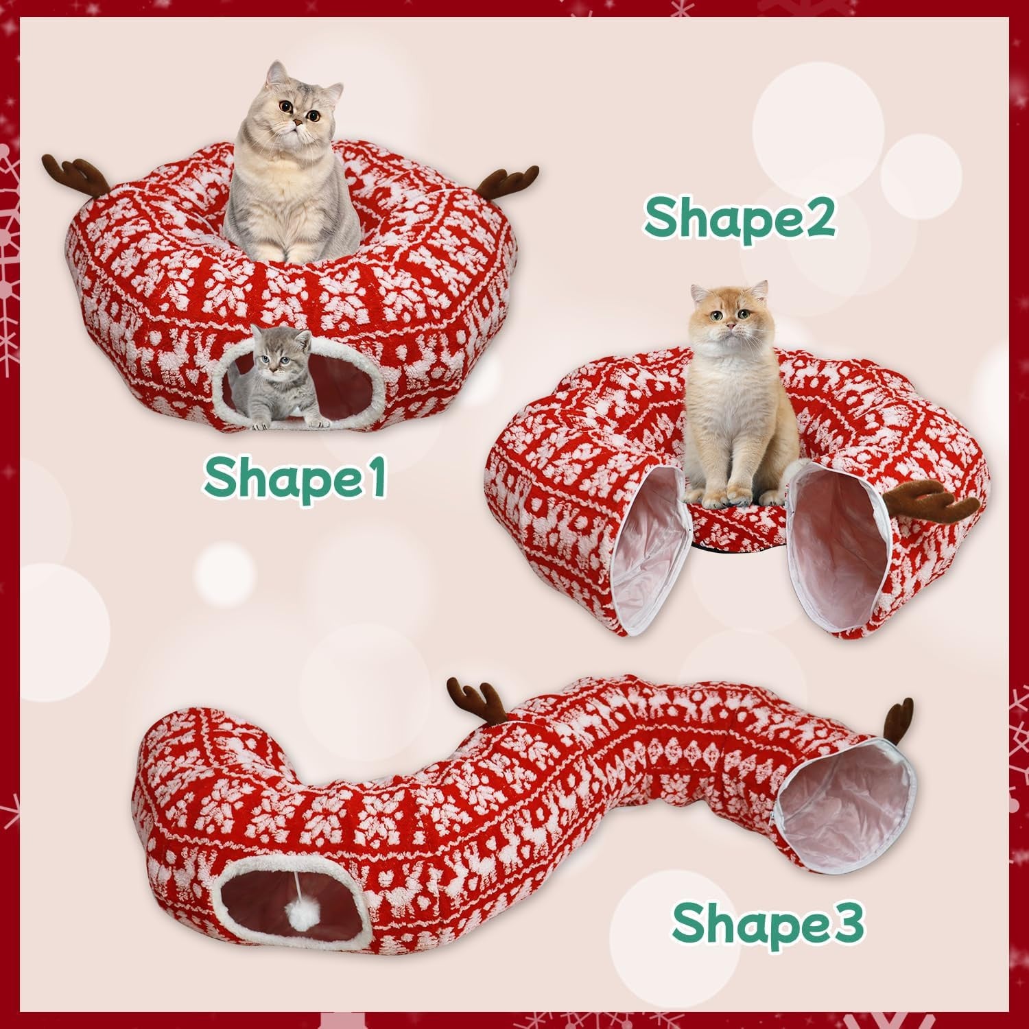 Lesure 2-in-1 Cozy Cat Tunnel Bed with Washable Cushion & Interactive Toys