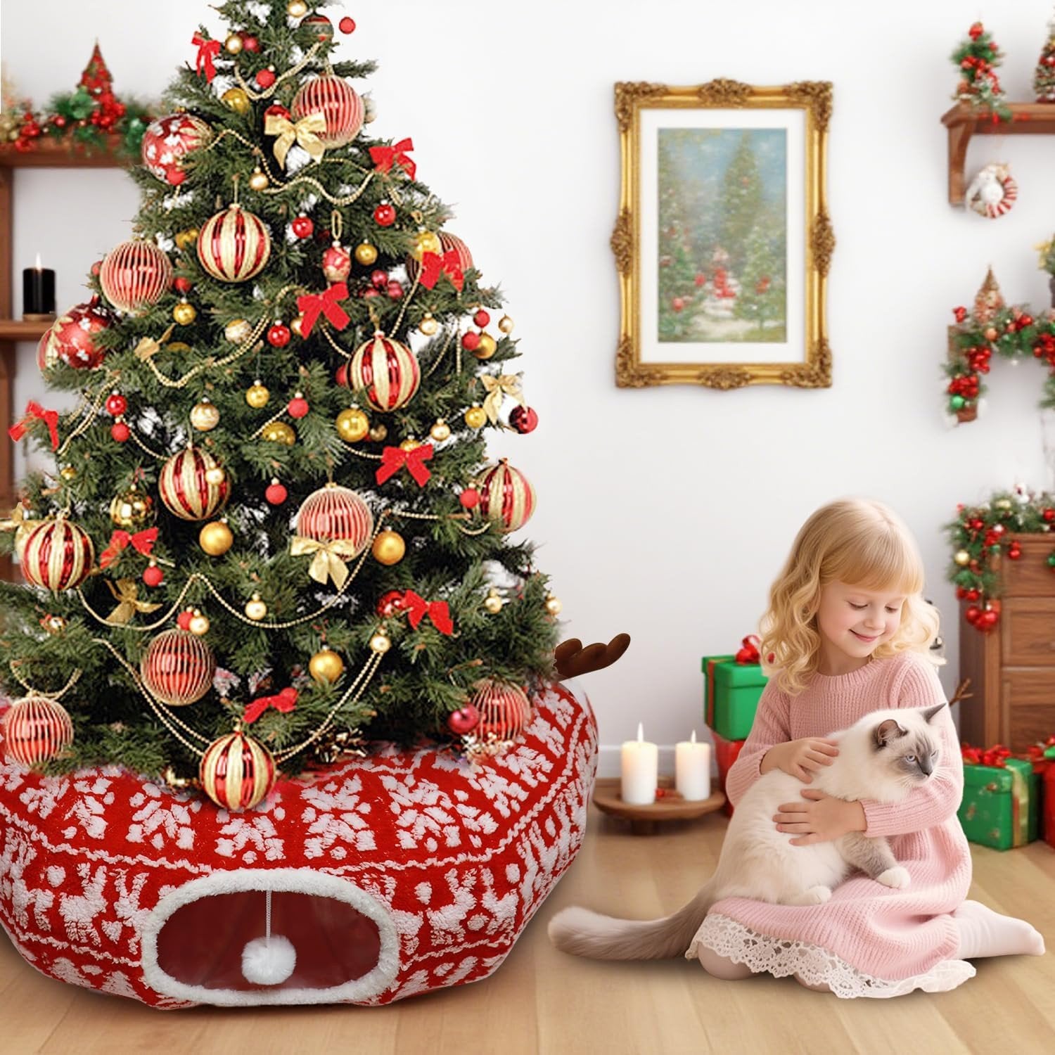 Lesure 2-in-1 Cozy Cat Tunnel Bed with Washable Cushion & Interactive Toys