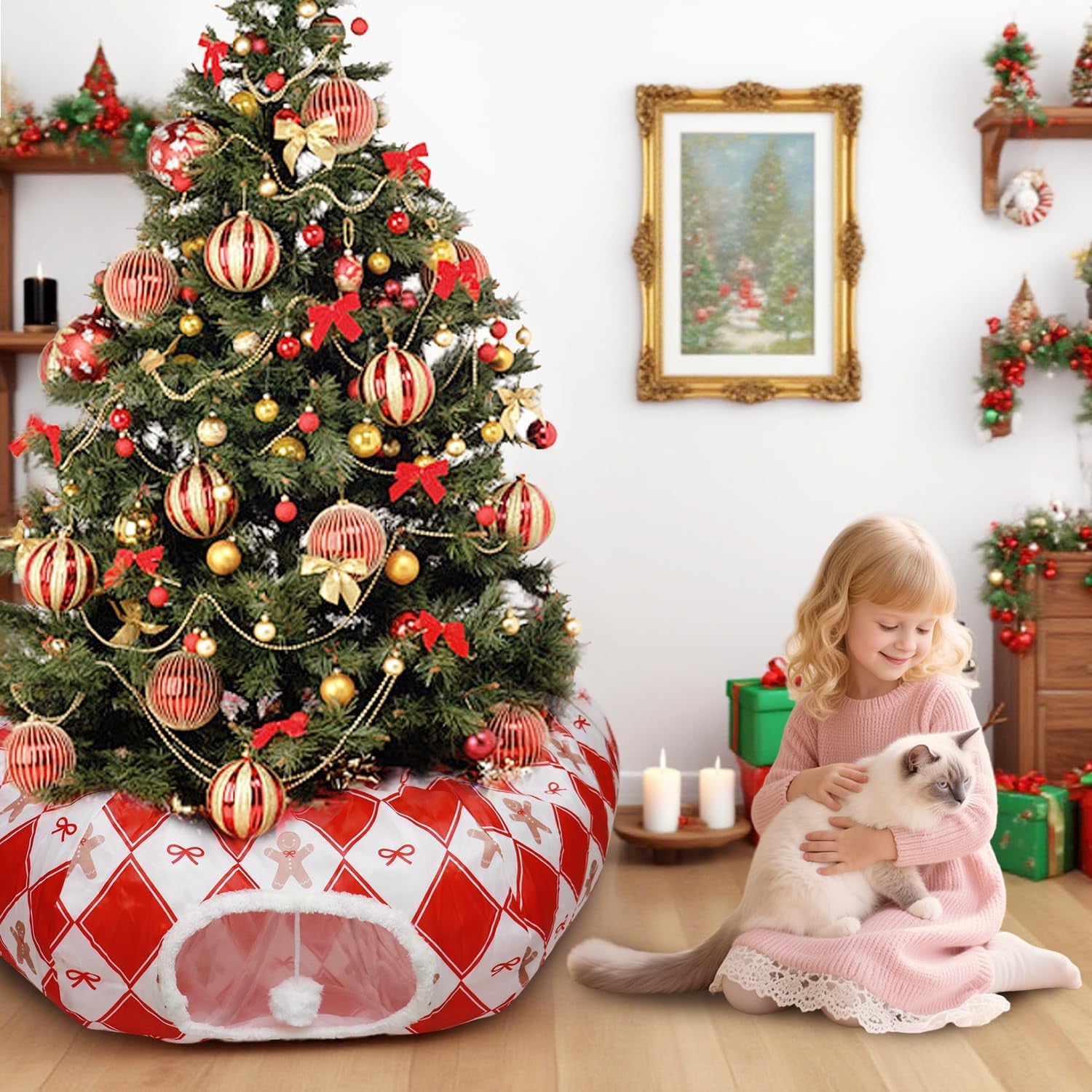 Lesure 2-in-1 Cozy Cat Tunnel Bed with Washable Cushion & Interactive Toys