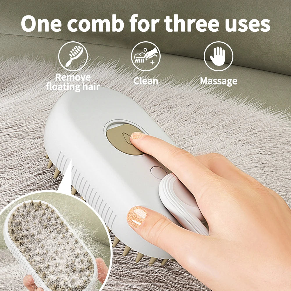 Steamy Grooming Brush With Handle WigglyTailNeeds