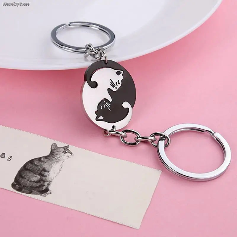 Cute Yin Yang Cat Keychain