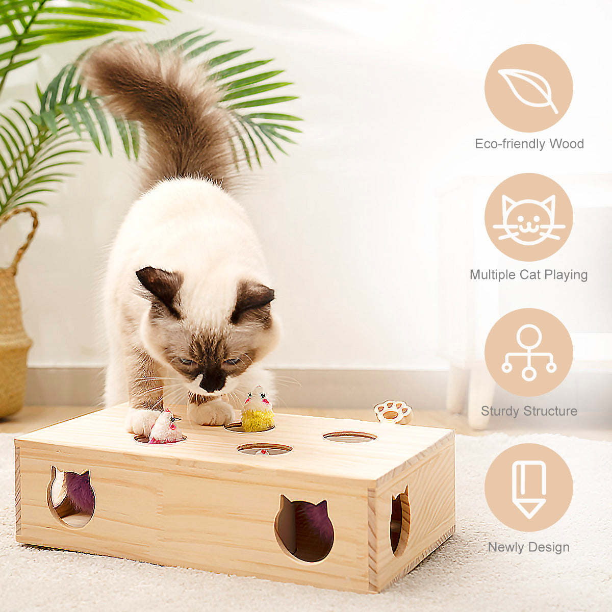 Interactive Wooden Whack-a-Mole Cat Toy YourCatGoodies