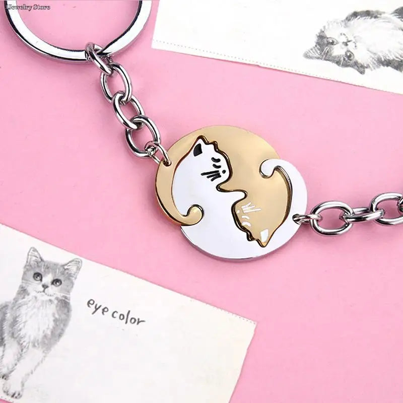Cute Yin Yang Cat Keychain