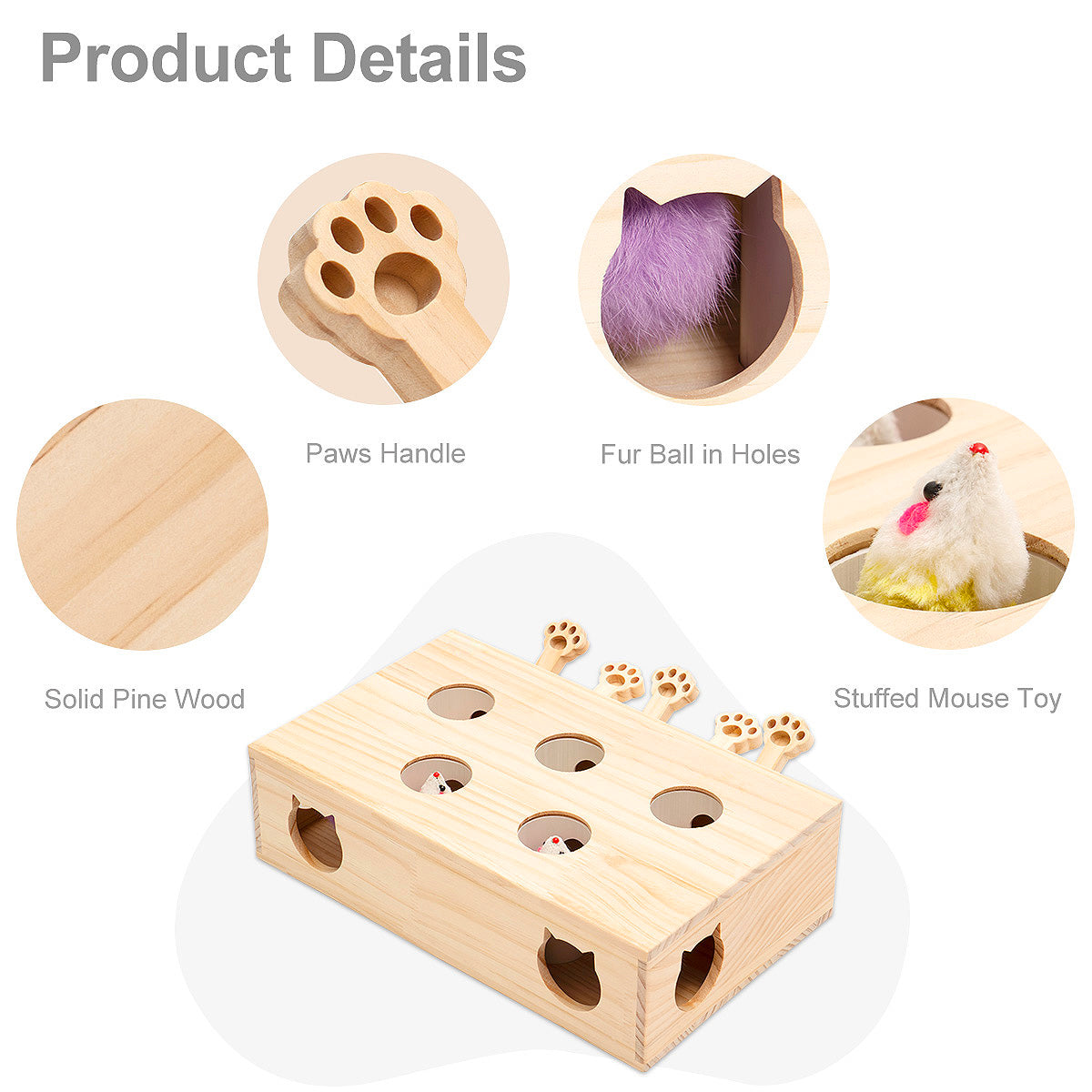 Interactive Wooden Whack-a-Mole Cat Toy YourCatGoodies