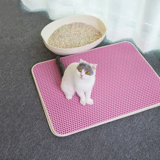 WigglyTailNeeds cat litter mat in gray, featuring a textured surface to trap litter and keep floors clean.